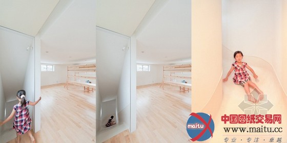 日本中目黑住宅 滑梯连接三层楼