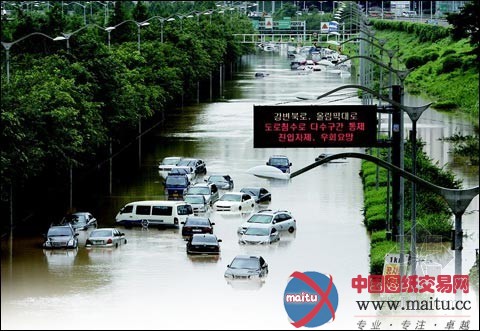 韩国遭遇百年一遇的暴雨 首尔也能“看海”