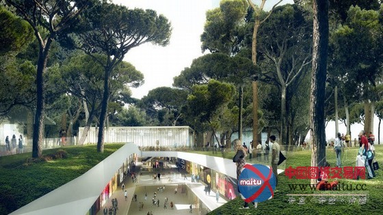 MVRDV设计的巴塞罗那屋顶公园的地下购物中心