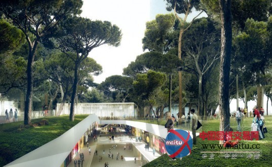 MVRDV设计的巴塞罗那屋顶公园的地下购物中心