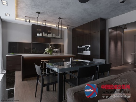 中性风质感的圣彼得堡深色调公寓设计