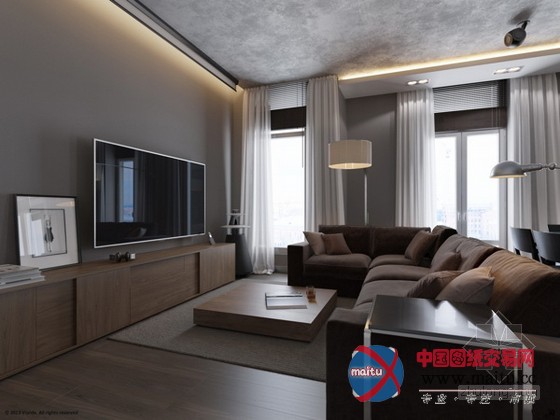 中性风质感的圣彼得堡深色调公寓设计