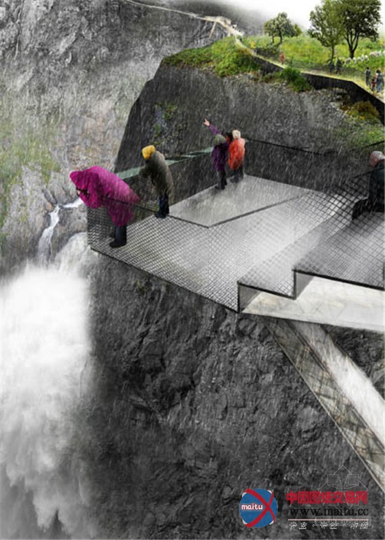 挪威Vøringsfossen高山与悬崖边的瀑布水景