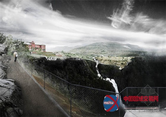 挪威Vøringsfossen高山与悬崖边的瀑布水景