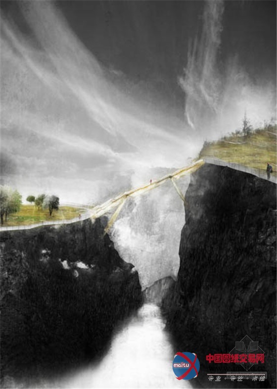 挪威Vøringsfossen高山与悬崖边的瀑布水景