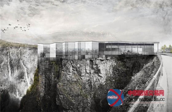 挪威Vøringsfossen高山与悬崖边的瀑布水景