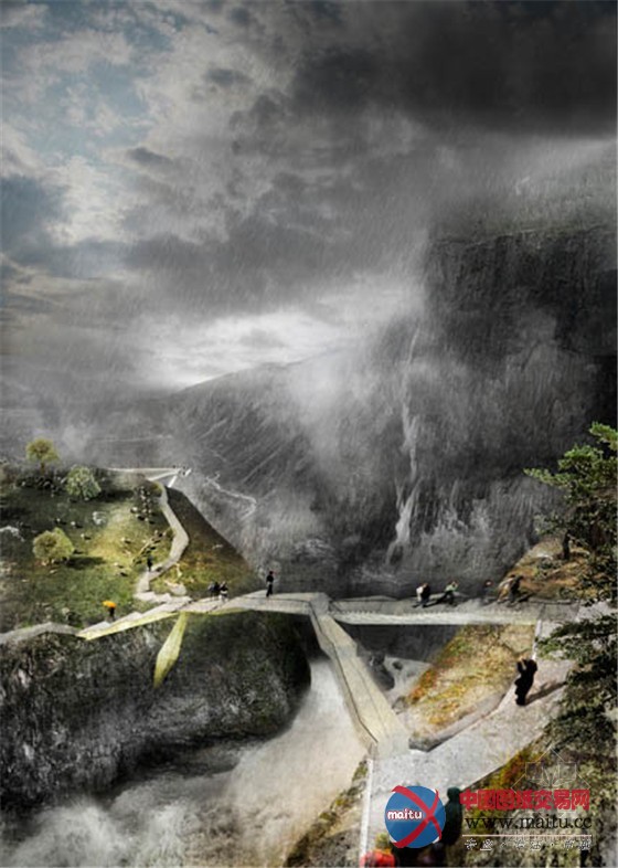 挪威Vøringsfossen高山与悬崖边的瀑布水景