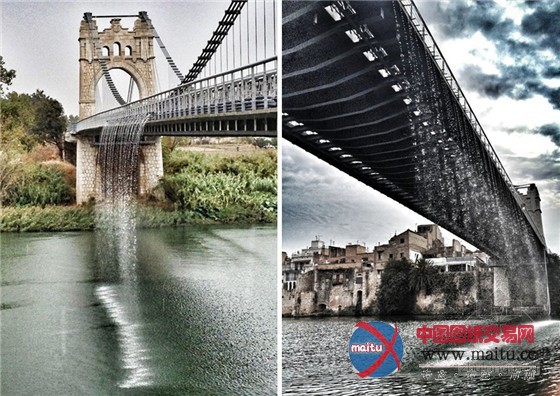 飞流直下的西班牙安波斯塔吊桥瀑布