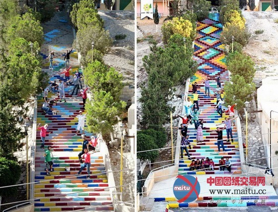 色彩斑斓的公共艺术 叙利亚最长彩色阶梯