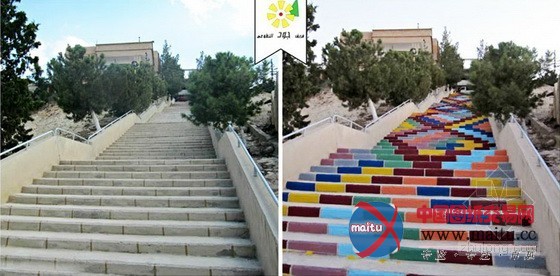 色彩斑斓的公共艺术 叙利亚最长彩色阶梯