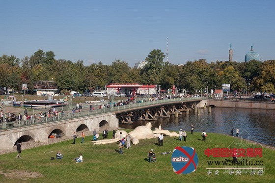 俄罗斯圣彼得堡要塞外的阳光浴大野兔