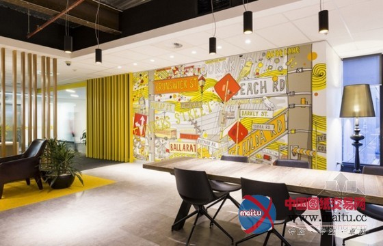 澳大利亚联邦银行办公空间设计 有趣的插画装饰