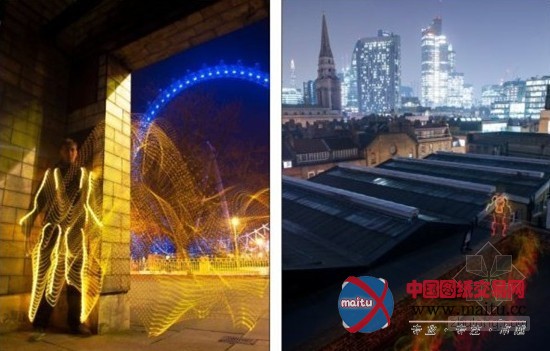 英国男子身着彩灯跑酷 形成“幻影奇观”